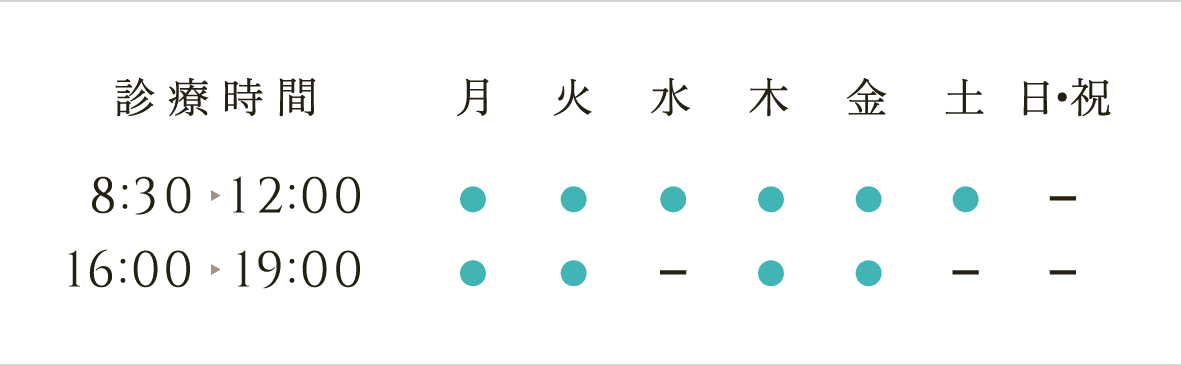 診療時間 8:30〜12:00／16:00〜19:00